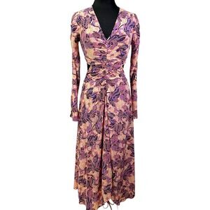 ALC Womens Purple Pink Floral Paisley Ruched Cutout Long Sleeve Midi Dress 4